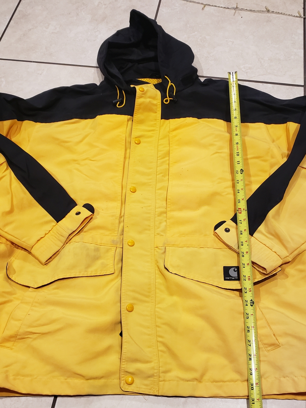 Carhartt Men’s Yellow and Black Hooded Work Jacket